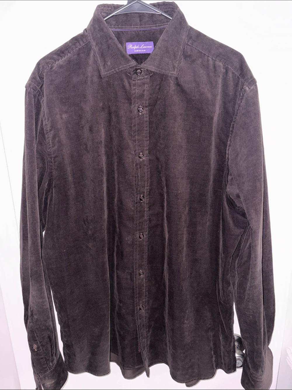 Ralph Lauren Purple Label Dark Brown Corduroy Button-Down Shirt